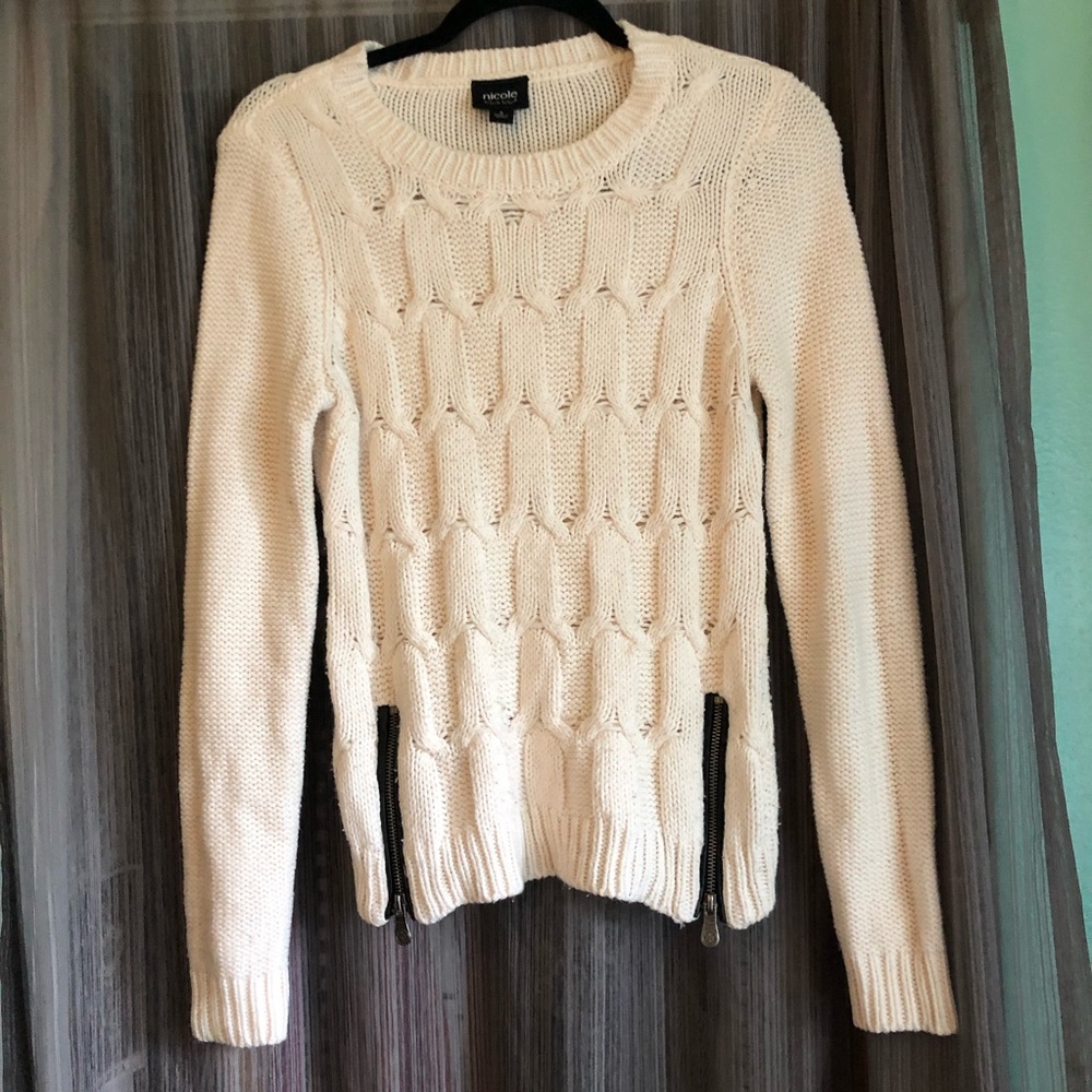 Nicole by Nicole Miller Cable Knit Zipper Sweater